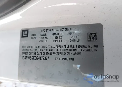 2016 Buick Verano Sport Touring Group from USA, damaged, VIN 1G4PW5SK8G4179377